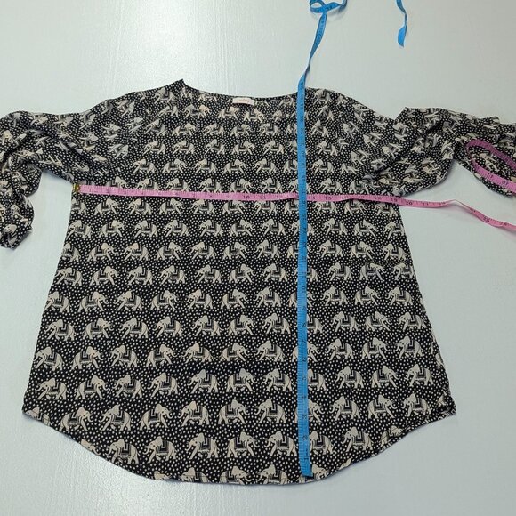Pixley Size Small Black and Cream Elephant Print Blouse - Picture 12 of 13